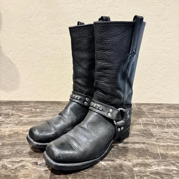 Frye Leather Chain Link Harness Boots - Picture 4 of 12